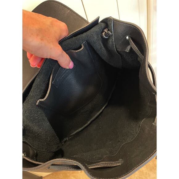 Ralph Lauren Purple Label Studded Two Tone Leather Backpack Black Brown - Picture 5 of 16